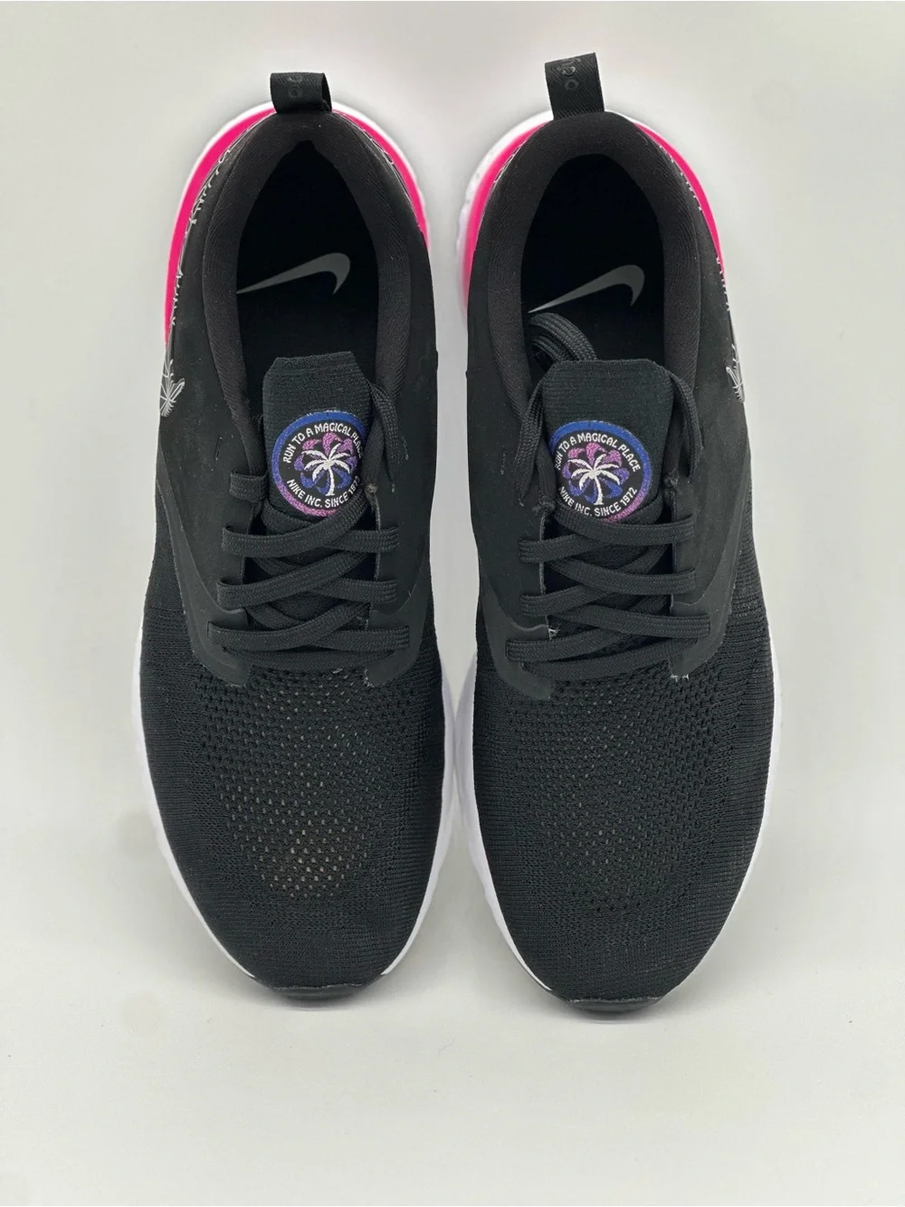 Nike Black Knit Running Sneakers with Pink Heel Accent